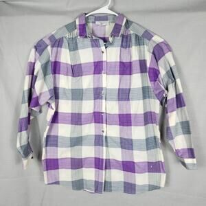 Jessica Scott Womens Purple/Gray Plaid Button-Up Shirt Size 16